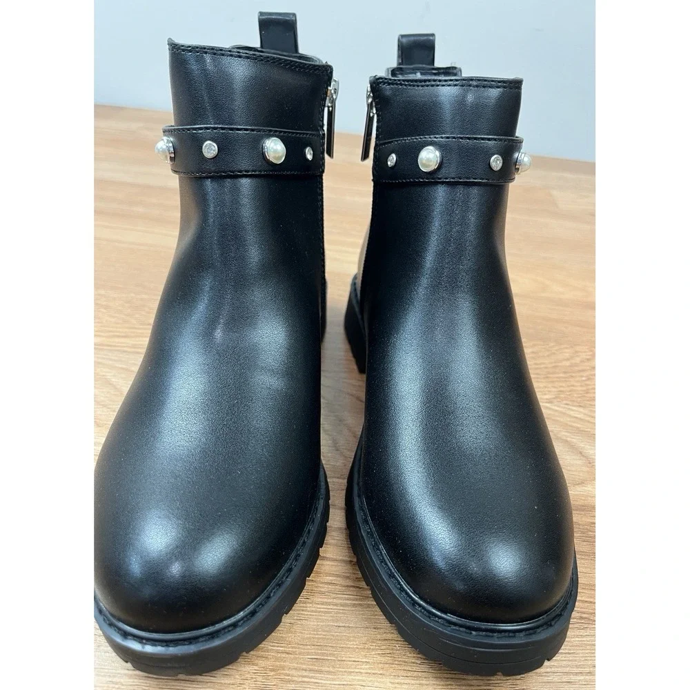 Marc Fisher Kids Jade Strap Black Chelsea Boots Big Girls Size 5 Zip Close NEW